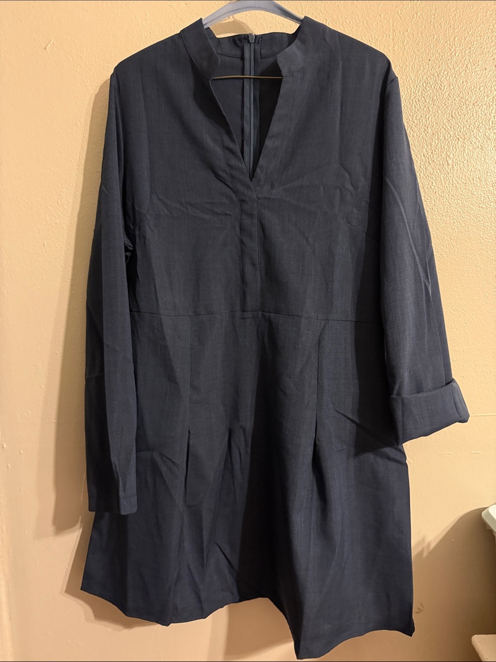 Women's lightweight denim mini Dress - Classic collar V-Notch Dress